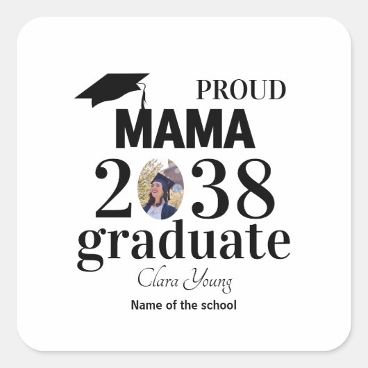 Proud mama personalized graduation quadratischer aufkleber (Vorderseite)