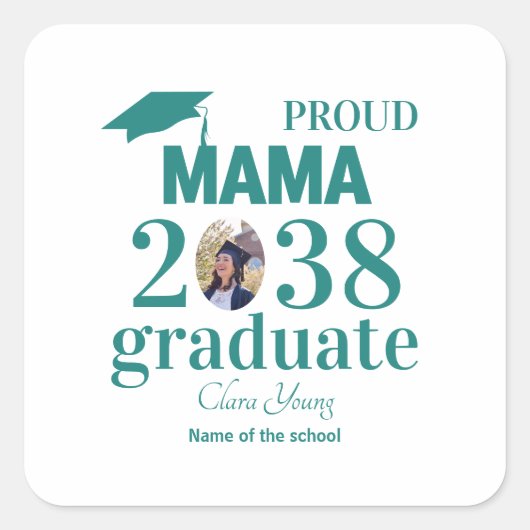 Proud mama personalized graduation quadratischer aufkleber (Vorderseite)