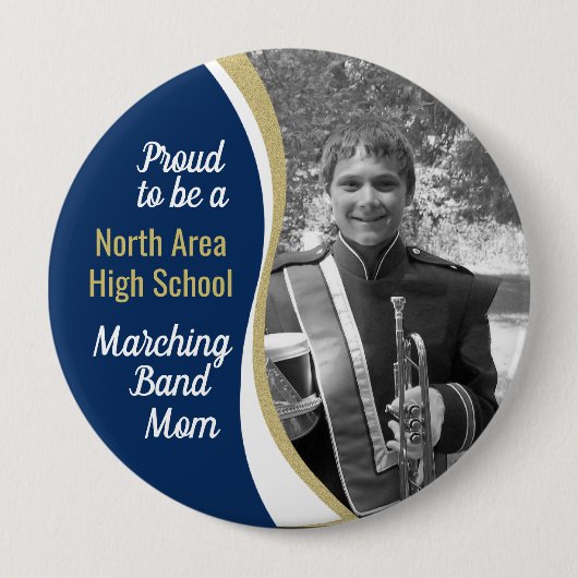 Proud Marching Band Mama mit Foto Blue Gold Button (Vorderseite)