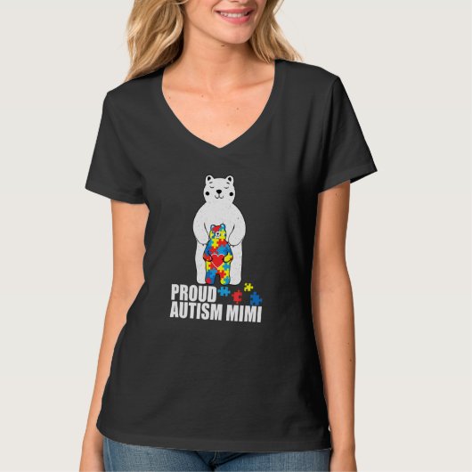 Proud Mimi Bear Autism Awareness Puzzle Piece Fami T-Shirt (Vorderseite)