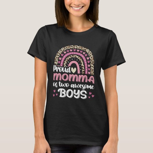 Proud Momma Of Two Awesome Boys Leopard Rainbow Wo T-Shirt (Vorderseite)