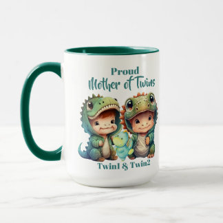 Proud Mutter von Twins Boys Dinosaur Kostüme Grün Tasse