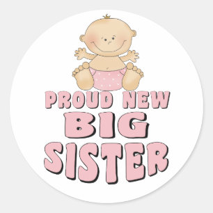 Proud New Big Sister Girl Runder Aufkleber