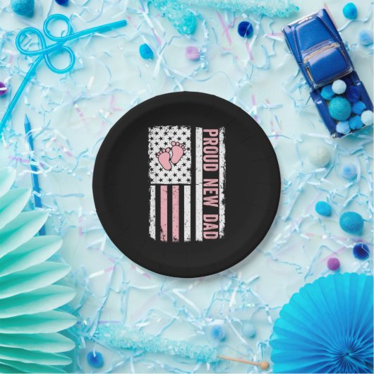 Proud New Dad New Girl Baby Vathers Day Funny Firs Pappteller (Party)