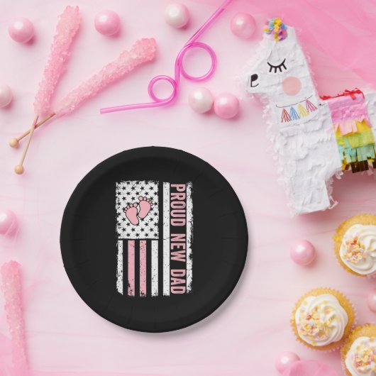 Proud New Dad New Girl Baby Vathers Day Funny Firs Pappteller (Party)