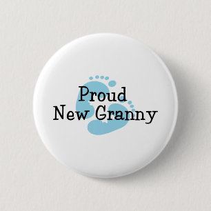 Proud New Granny Baby Girl Footprints Button