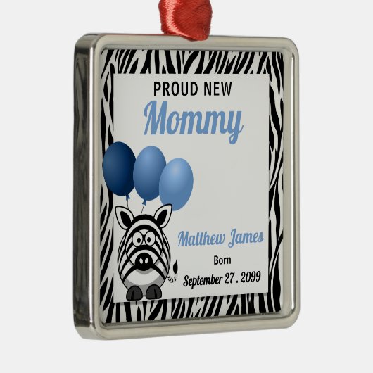 Proud New Mommy in Blue Zebra Print Silbernes Ornament (Rechts)