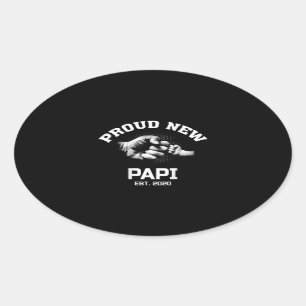 Proud New Papi EST 2020 Geschenk für Vater Großvat Ovaler Aufkleber