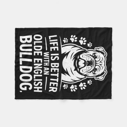 Proud Olde English Bulldog Life Is Better Dog Funn Fleecedecke (Vorderseite (Horizontal))