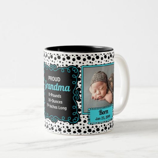 Proud Oma Dalmatiner Schwarz-Weiß-Foto Zweifarbige Tasse (VorderseiteRechts)