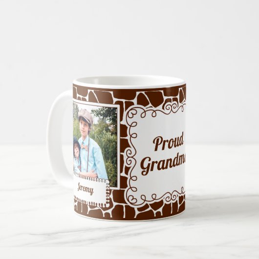 Proud Oma Giraffe Animal Print 2 Foto Kaffee Kaffeetasse (Vorderseite Links)