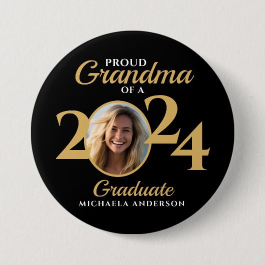 Proud Oma of a Graduate Foto & Name 2024 Button (Vorderseite)