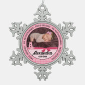 Proud Oma Pink New Baby Monogoram Schneeflocken Zinn-Ornament (Vorderseite)