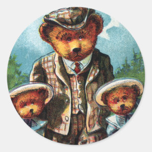 Proud Papa Bear - Letter P - Vintager Teddy Bear Runder Aufkleber