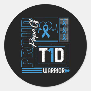 Proud Papa of T1d Warrior Ribbon Diabetes Awarenes Runder Aufkleber