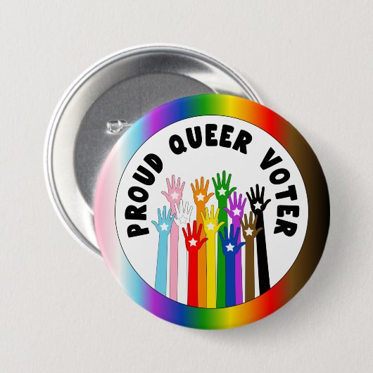 Proud Que Wähler Regenbogen Hände Button (Vorne & Hinten)