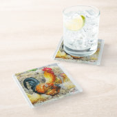 Proud Rooster Glasuntersetzer (Schrägansicht)