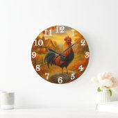 Proud rooster in autumn countryside große wanduhr (Zuhause)