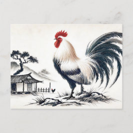 Proud Rooster Stehend vor Stall Feiertagspostkarte