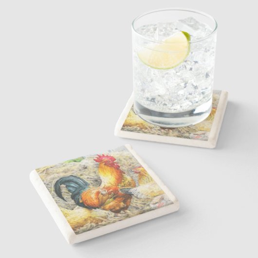 Proud Rooster Steinuntersetzer (Seitenansicht)