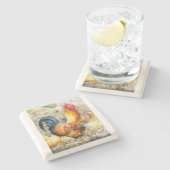 Proud Rooster Steinuntersetzer (Seitenansicht)