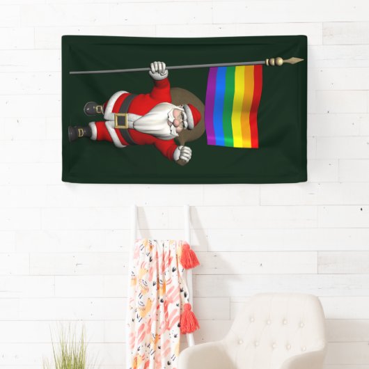 Proud Santa Claus mit Regenbogenflagge Banner (Insitu)
