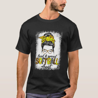 Proud Softball Tante Messy Bun Leopard Muttertag T-Shirt