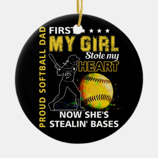 Proud Softball Vater First My Girl Stole My Heart Keramik Ornament (Vorne)