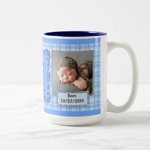 Proud Tante Boy's Blue Kariert mit Baby Fotos Zweifarbige Tasse