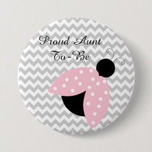 "Proud Tante to be" Pink Ladybug Baby Showbutton Button