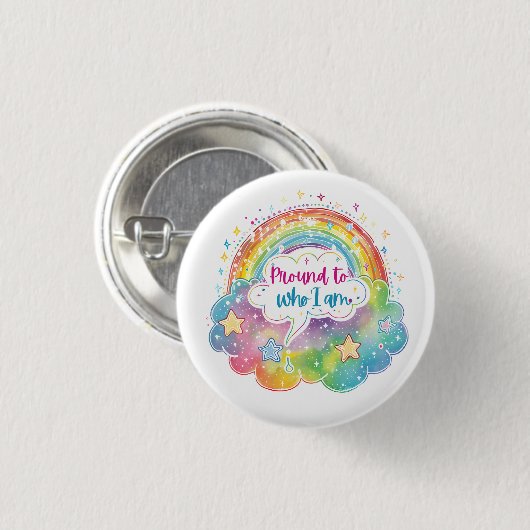 Proud to Who I Am Rainbow Art Self Love Pride Gift Button (Vorne & Hinten)