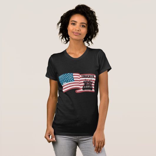 Proud Trucker American Flag 4. Juli USA Truck T-Shirt (Vorne ganz)