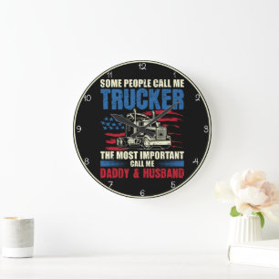 Proud Trucker, Daddy, Husband Große Wanduhr