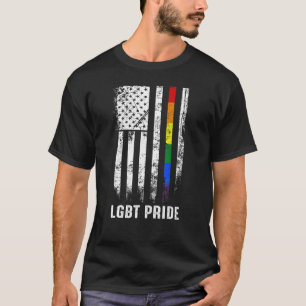 Proud USA American Flag Rainbow Gay Lgbtq Lgbt Pri T-Shirt