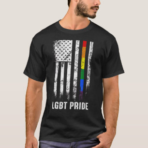 Proud USA American Flag Rainbow Gay Lgbtq Lgbt Pri T-Shirt