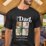 Proud VATER Retro Modern Custom 4 Foto Abschluss T-Shirt<br><div class="desc">Herzlichen Glückwunsch zum Abschluss Ihres Kindes! Als stolzer Vater verdienen Sie es, Ihre Liebe und Unterstützung mit einem personalisierten T - Shirt zu zeigen. Dieses Retro-moderne Design verfügt über eine Collage aus Foto, in der vier Ihrer bevorzugten Erinnerungen mit Ihrem Absolvent präsentiert werden. Dieses Shirt ist für alle Senioren, die...</div>