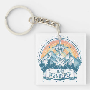 Proud Wanderer LGBTQ Camping – Regenbogen-Kompass Schlüsselanhänger