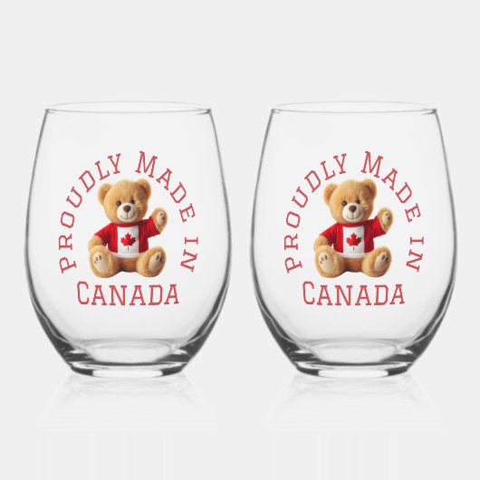 Proudding Made in Canada mit Teddy Bear Weinglas Ohne Stiel (Vorderseite)