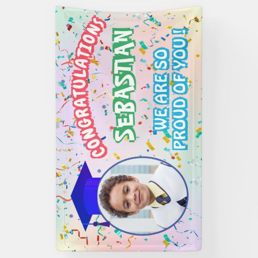 Pround of You Graduation Cap Confetti Pastel Foto Banner (Vertikal)