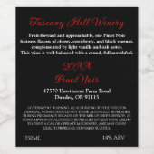 Provencale Black Red Modern Adress Beschreibung Weinetikett (Einzelnes Label)