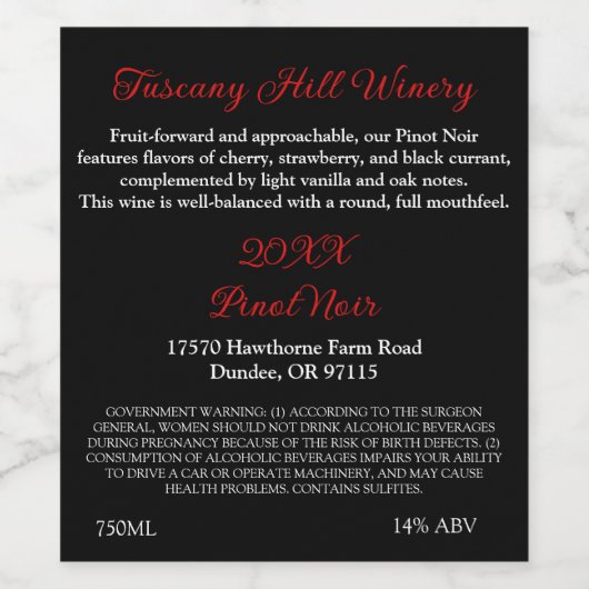 Provencale Black Red Modern Adress Beschreibung Weinetikett (Einzelnes Label)