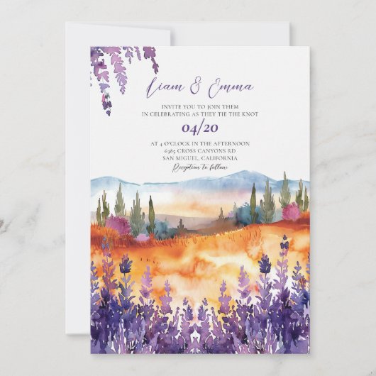 Provence Aquarell Hochzeit Einladung (Vorderseite)