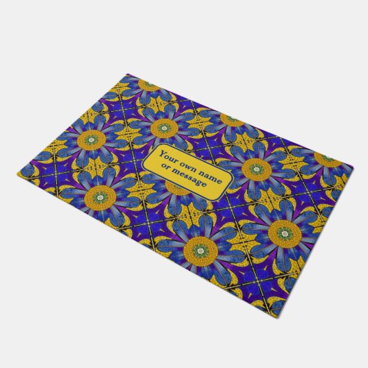 Provence Blue & Yellow Sunflower - Roman Mosaik Fußmatte (Schrägansicht)