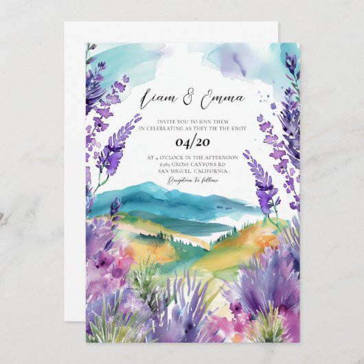 Provence France Lavender Aquarell Hochzeit Einladung (Vorne/Hinten)