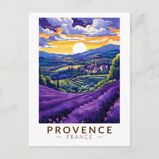 Provence France Lavender Travel Art Vintag Postkarte (Vorderseite)