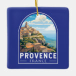 Provence France Travel Art Vintag Keramikornament<br><div class="desc">Provence Retro Vektor Reise Design. Die Provence ist eine historische und kulturelle Region im Südosten Frankreichs. Bekannt für seine vielfältigen Landschaften,  von den südlichen Alpen und der Camargue-Ebene bis hin zu Weinbergen,  Olivenhainen,  Kiefernwäldern und Lavendelfeldern.</div>
