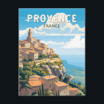 Provence France Travel Art Vintag Postkarte<br><div class="desc">Provence Retro Vektor Reise Design. Die Provence ist eine historische und kulturelle Region im Südosten Frankreichs. Bekannt für seine vielfältigen Landschaften,  von den südlichen Alpen und der Camargue-Ebene bis hin zu Weinbergen,  Olivenhainen,  Kiefernwäldern und Lavendelfeldern.</div>