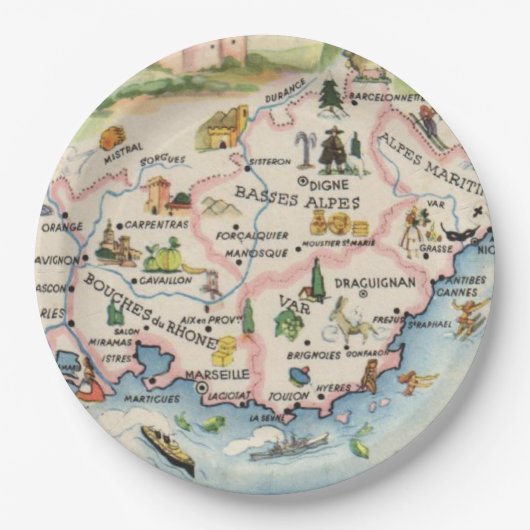 Provence Frankreich Karte Pappteller (Vorderseite)