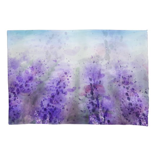 Provence Lavendel: Vintages Wasserfarbfeld Kissenbezug (Vorderseite)