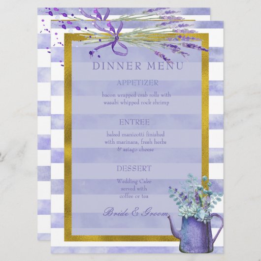 Provence Lavender Lila Blume Hochzeitsmenü Menükarte (Vorne/Hinten)
